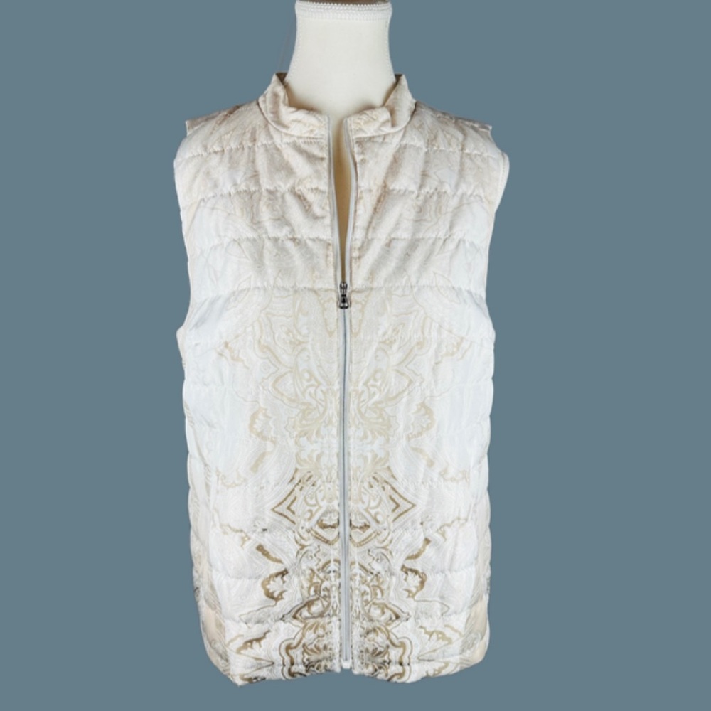 Chico's Cream and Brown Quilted Vest